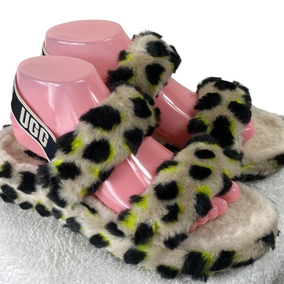 UGG Oh Yeah Sz 9 Slippers Slides Cheetah Animal Print Shearling Slingback - Picture 2 of 7